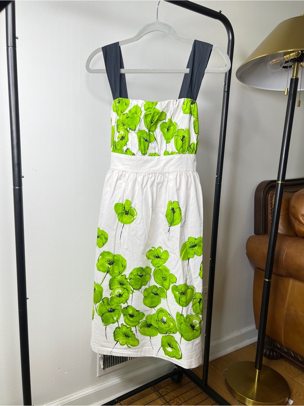 Green Floral Midi Sundress with Black Straps